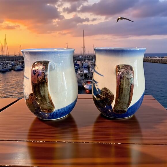 Vintage Otagiri Lighthouse Mugs-Pair-Hand Painted-Seaside Pottery-Coastal-Japan - Picture 4 of 8